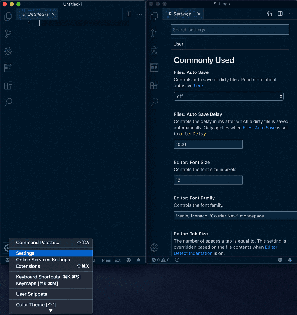 Global settings menu location